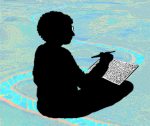 Juliana Barnet writing on blue path