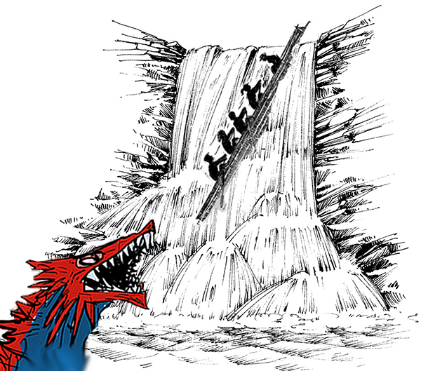 rowing up the falls